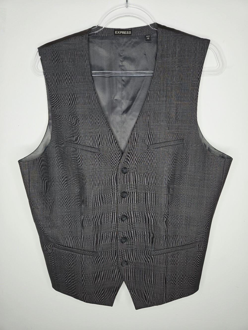 Express Wool Suit Vest Mens Size M Gray Waistcoat Lined Academia